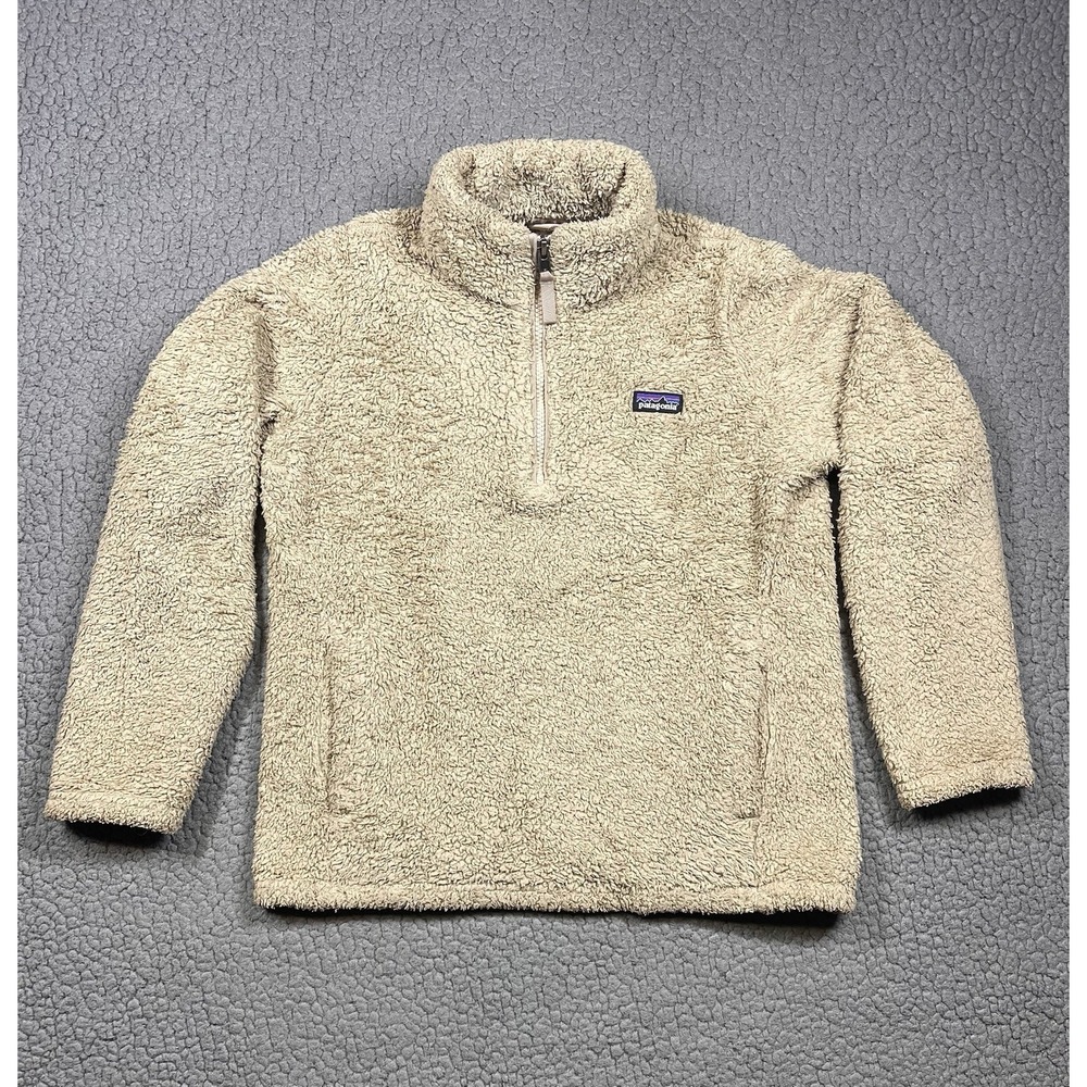 Patagonia Los Gatos Sherpa Fleece Jacket Girls Large  1/4 Zip Pullover Beige